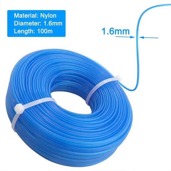 Maaidraad 100m Trimmersnoer Grastrimmerspoelen voor Grastrimmer 1,6 mm Draaddiametr van VONROC
