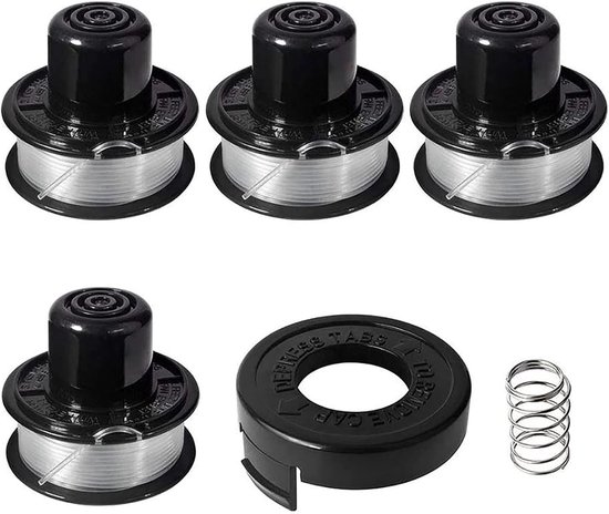 Maaidraad - 4 Stuks - trimmerdraad - Reserve draden - draadspoelen - Geschikt Voor Black Decke - Vervangende lijn 20 voet - diameter 0,065 inch - Geschikt Voor Vervangt spoelen uit de RS-136-BKP & A6226-XJ - serie met doppen en veren - zwart van Black + Decker