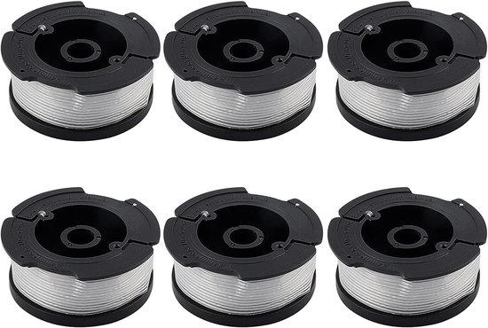 Maaidraad - 6 Stuks - Reserve Draden - Draadspoelen - Lijnlengte 10 Meter - 1,5 mm Diameter - Trimmerdraad - Met Deksel en Veer - Geschikt Voor Black & Decker grastrimmer STC1820CM, STC1820PC, STC1820EPC, STC1840EPC, ST5530, ST1823, GLC1823L20 van Vesco
