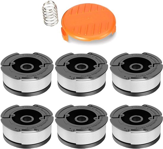 Maaidraad - 6 Stuks - trimmerdraad - Reserve draden - draadspoelen - voor Black Decker, Bekasa AF-100-3ZP en A6481 - lengte 30 ft - Vervangt spoelen uit de GL280-, GLC1825N - serie met doppen en veren - wit van Merkloos	