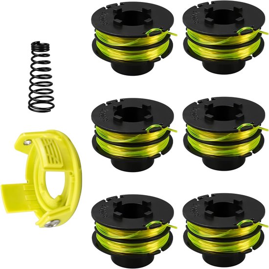Maaidraad - 6 Stuks - trimmerdraad - Reserve draden - draadspoelen - voor Ryobi RLT3025F - Vervangende lijn 27.6 FT - diameter 49.6mm - voor Vervangt spoelen uit de RAC119 & RAC118 - serie met doppen en veren - groen van Merkloos	