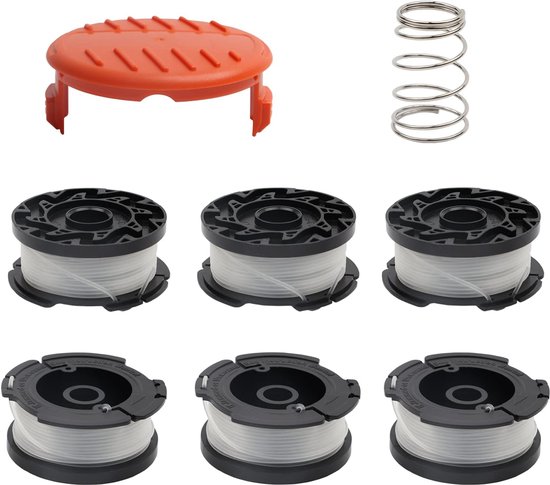 Maaidraad - Reserve draden - 6 stuks - met doppen en veren - Grastrimmer - Draadspoelen voor Black & Decker grastrimmer - geschikt voor draadsnijder A6481 A6485 AF-100 - Black & Decker AF-100 van Merkloos	