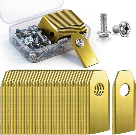 Maaimesjes geschikt voor Ecovacs Goat G1, O & A-serie - Reservemesjes Robotmaaier - 30 Stuks - Inclusief Schroeven - RVS - 36x18mm- goud van Merkloos	