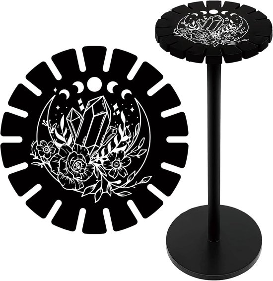 Maanfase Bloem Slinger - Kristal Houder - Waarzeggerij - Wichelroedelwiel Zwart - Display Stand Vintage - Heks Spul - Houten Organizer Rack voor Stenen Kettingen - Hekserij - Essentiële Olie Accessoires van Merkloos	