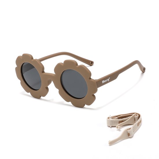 Maesy Baby Zonnebril Fleur - 1 t/m 3 jaar - Elastiek - Flexibel - UV400 Bescherming - Zonnebril Kind Bloem - Taupe Bruin van Maesy
