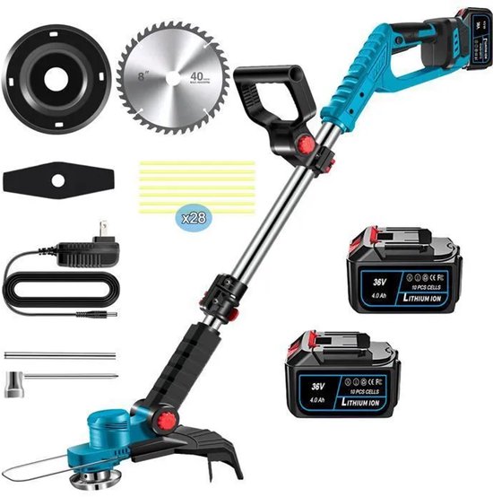MAGICFOX 36V Grastrimmer- Draadloze-Borstelloze-Elektrische bosmaaier-2 x 4,0 Ah Accu's-3 Soorten messen-een Maaikop. van Merkloos	