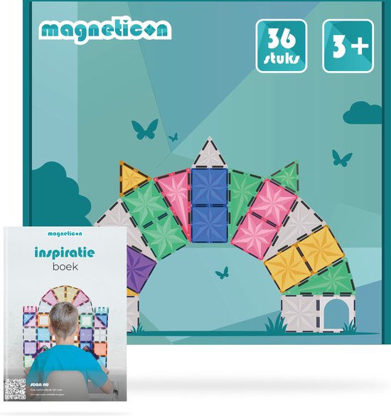 Magneticon Pastel 36 stuks - Magnetisch speelgoed - Montessori speelgoed - Magnetische Bouwstenen - Magnetic tiles – STEM speelgoed - Speelgoed 3+ jaar - Cadeau kind van Magneticon