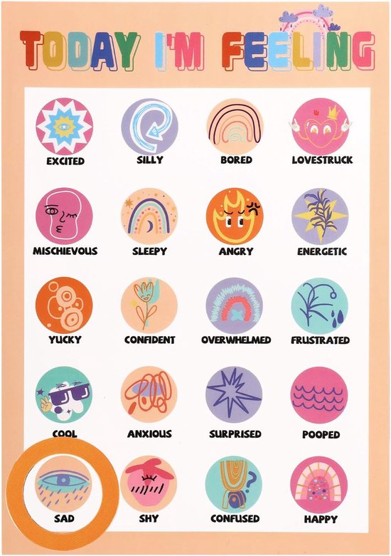 Magnetische Dagelijkse Stemmingstracker, Bohemia-Stijl Gevoelenskaartposter met Magnetische Ring Dagelijkse Stemmingskaart Emotieskaart voor Zelfreflectie en Bezorgdheid van Merkloos	