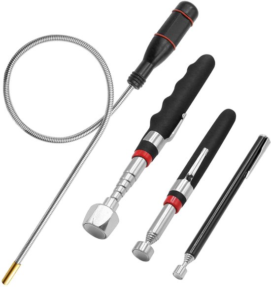 Magnetische Telescoopstang - Magneetstok Flexibel - Kleine Onderdelen Ophalen - Krachtige Magneet - 4 Stuks - Zilver