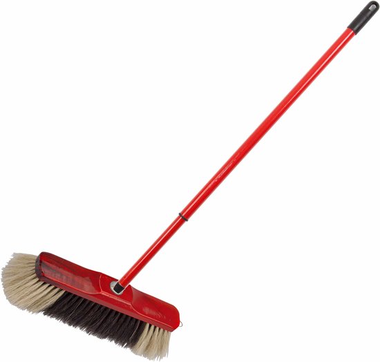 Mahonie houten binnenbezem 28 cm inclusief metalen telescoopsteel zwart/rood 80 - 130 cm - Zachte kamerbezems van Sorbo