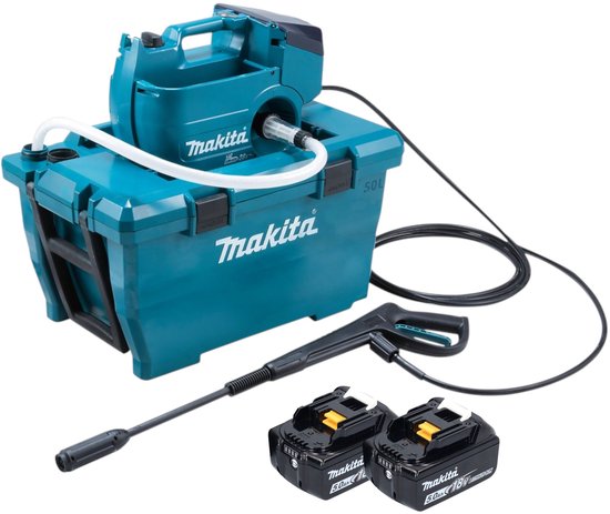 Makita DHW 080 T2K Snoerloze hogedrukreiniger 36 V ( 2x 18 V ) 80 bar 380 l/u Borstelloos + 2x accu 5.0 Ah - zonder lader van Makita