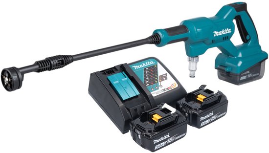 Makita DHW 180 RF accudrukreiniger 18 V 24 bar + 2x accu 3.0 Ah + lader van Makita