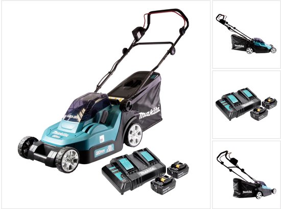 Makita DLM 382 CT2 accu grasmaaier 36 V ( 2x 18 V ) 38 cm 40 L + 2x accu 5.0 Ah + dubbele lader