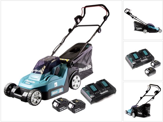 Makita DLM 382 PG2 accu grasmaaier 36 V ( 2x 18 V ) 38 cm 40 l + 2x accu 6.0 Ah + dubbele lader