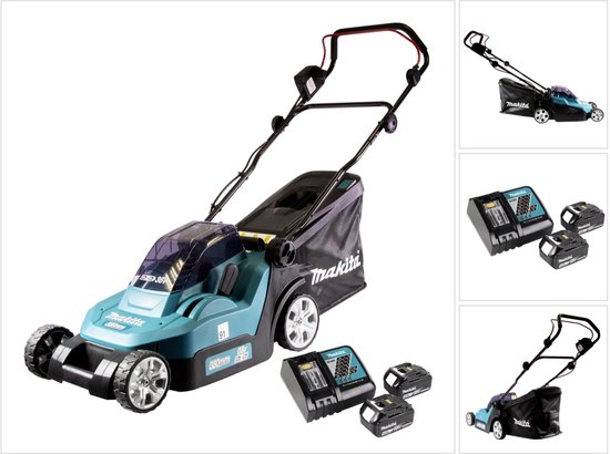 Makita DLM 382 RM2 accu grasmaaier 36 V ( 2x 18 V ) 38 cm 40 l + 2x accu 4.0 Ah + lader van Merkloos	
