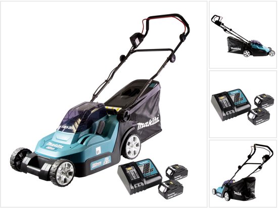 Makita DLM 382 RT2 accu grasmaaier 36 V ( 2x 18 V ) 38 cm 40 l + 2x accu 5.0 Ah + lader van Merkloos	