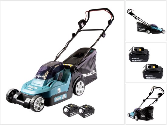 Makita DLM 382 T2 accugrasmaaier 36 V ( 2x 18 V ) 38 cm 40 l + 2x accu 5.0 Ah - zonder lader van Merkloos	