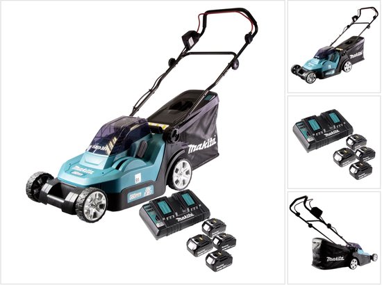 Makita DLM 432 PF4 accu grasmaaier 36 V ( 2x 18 V ) 43 cm borstelloos + 4x accu 3.0 Ah + dubbele lader van Makita