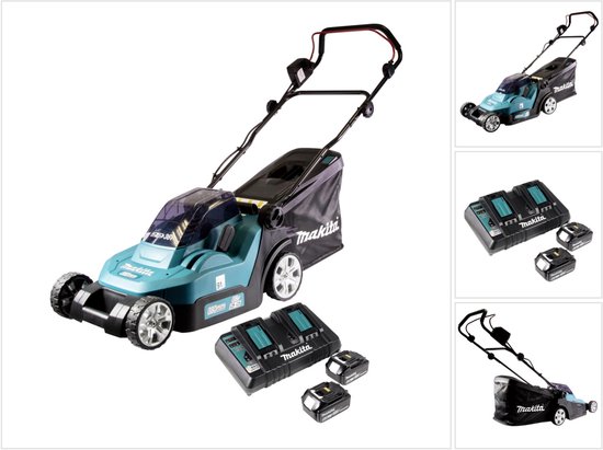 Makita DLM 432 PG2 accu grasmaaier 36 V ( 2x 18 V ) 43 cm borstelloos + 2x accu 6.0 Ah + dubbele lader van Makita
