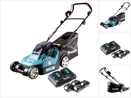 Makita DLM 432 PG4 accugrasmaaier 36 V ( 2x 18 V ) 43 cm borstelloos + 4x accu 6.0 Ah + dubbele lader van Merkloos	