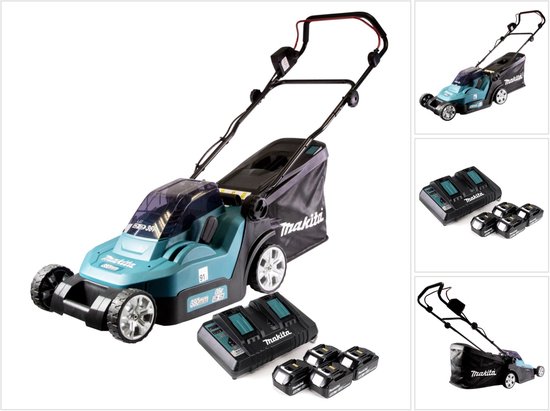 Makita DLM 432 PT4 accu grasmaaier 36 V ( 2x 18 V ) 43 cm borstelloos + 4x accu 5.0 Ah + dubbele lader van Makita