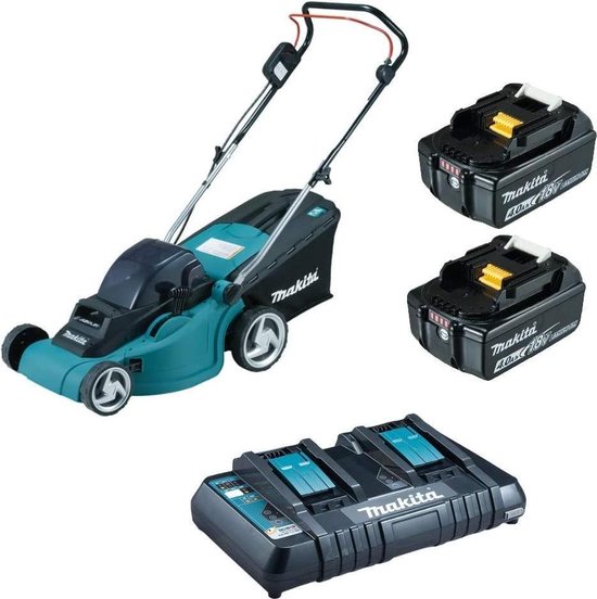 Makita DLM382PM2 36V (2x 18V) Li-ion accu grasmaaier set (2x 4,0Ah) met dubbellader - 38cm