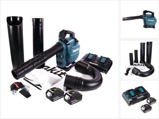 Makita DUB 363 PG2V accu blazer / bladzuiger 36 V ( 2x 18 V ) borstelloos + zuigset + 2x accu 6.0 Ah + dubbele lader van Merkloos	
