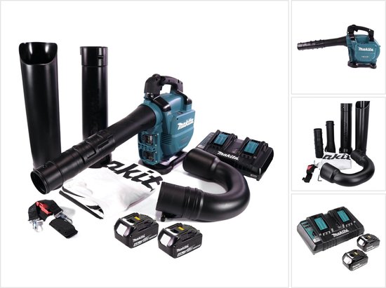 Makita DUB 363 PM2V accu blazer / bladzuiger 36 V ( 2x 18 V ) Brushless + zuigset + 2x accu 4.0 Ah + dubbele lader van Merkloos	