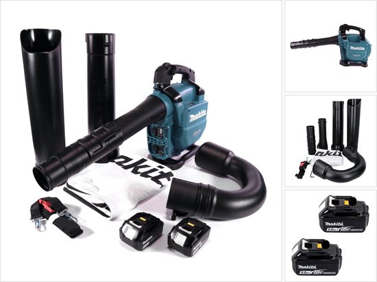 Makita DUB 363 T2V Snoerloze blazer / bladzuiger 36 V ( 2x 18 V ) Brushless + zuigset + 2x accu 5.0 Ah - zonder lader van Merkloos	