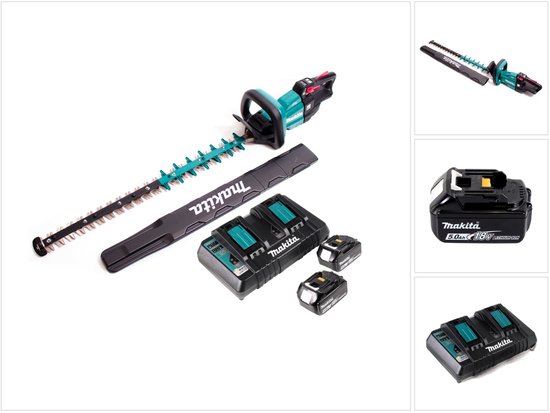Makita DUH 751 PTE accu heggenschaar 18V 75 cm borstelloos + 2x accu 5.0Ah + dubbele lader