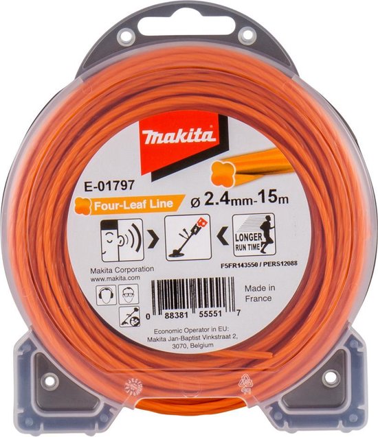 Makita E-01797 Klaverbladvormig maaidraad 2,4x15 meter oranje van Makita
