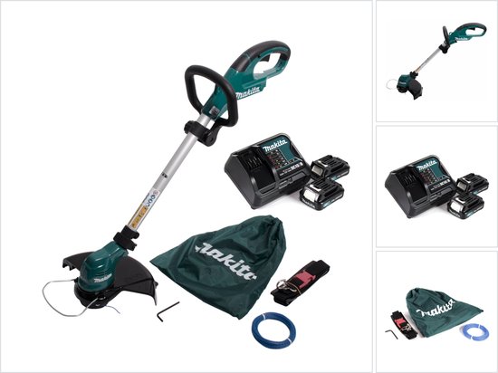 Makita UR 100 DSAE accu grastrimmer 10.8V + 2x accu 2.0Ah + lader + 1x snaarkop en accessoires van Makita
