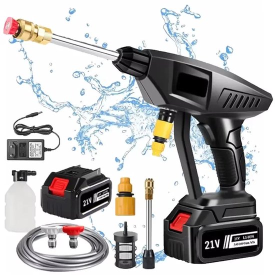 MakkelijkMooi Draadloze Hogedrukreiniger 30000Ah - 60 Bar - Waterspuit - Ultralicht & Handzaam - 90 Min Werktijd - Incl. Accu + Oplader - Voor Auto, Fiets & Terras van Merkloos	