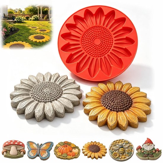 Mallen voor stapstenen - Siliconen mal - Zonnebloem Mallen - Stapsteen Mallen - voor buitenaanleg, patio-pad, tuinpad - 37*37*4CM