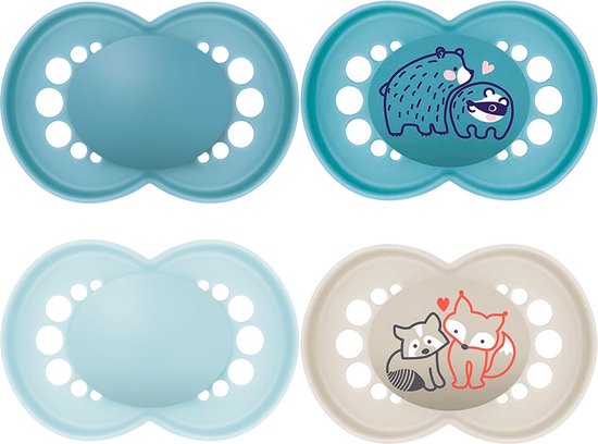 MAM Fopspeen Pure & Pure Plain - 6-16 maanden - Blauw - 4 stuks van MAM