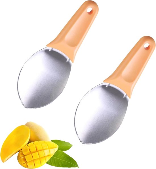 Mango Snijder Set van 2 Stuks, RVS, Antislip Handvat, 3-in-1 Fruit Snijder voor Perfecte Mango's en Andere Vruchten