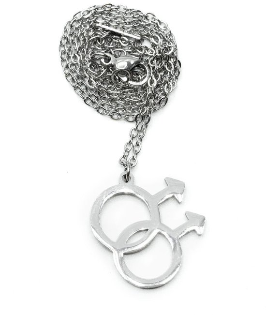 Mannen symbolen ketting 45 cm hanger halsketting gay LGBTQ+ zilver - origineel modesieraad - schakelketting zilver, 20 mm, Metaal