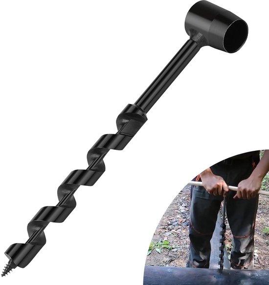 Manual Wood Auger φ19 x 230 mm - Carbon Steel Hand Drill - Bushcraft Multi-Purpose Wood Auger voor Outdoor Adventure - Camping - Houtbewerking van Merkloos	