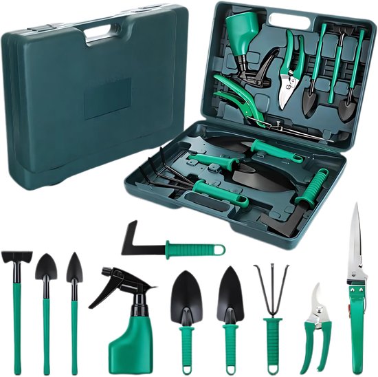 Maomi™ 10-Delige Tuingereedschapset - Incl. Opbergkoffer - Tuingereedschap - Snoeischaar- Tuinset - Snoeischaar - Tuinieren - Tuin gereedschap - Bloemenschaar - Voegenborstel - Plantenspuit - Hark - Tuin - tuingereedschap van Merkloos	
