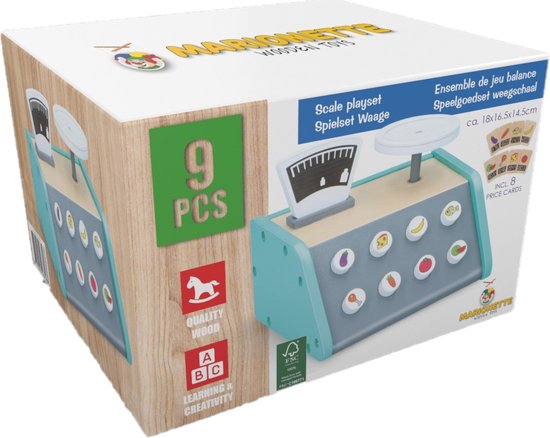 Marionette Wooden Toys Speelgoed Weegschaal - Met 9 Kaartjes - Leerspeelgoed - FSC Keurmerk - Hout van Marionette
