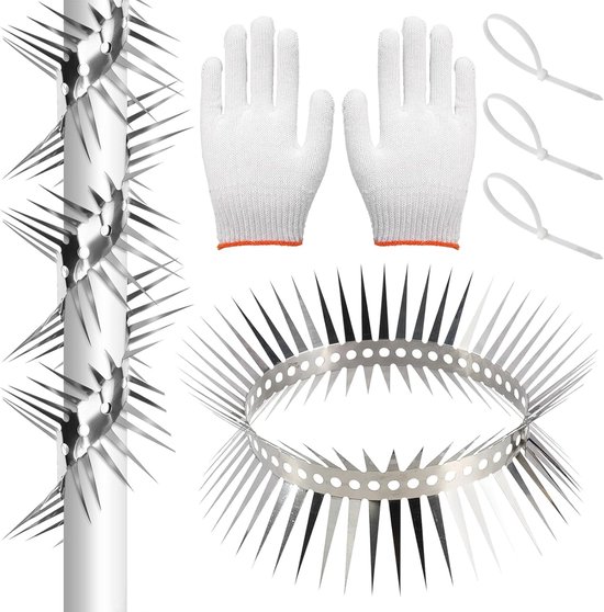Marterbescherming - regenpijp - 100 cm - marterafweer - valpijp - roestvrij staal - met handschoenen en omsnoeringsband - marterafweerriem - kattenafweerriem - kan worden gesneden - wasbeerafweer voor huis - dierenbescherming - ongediertebestrijding van Merkloos	