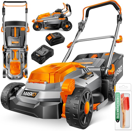 MASKO® Accu Grasmaaier ECO-X10 incl. 1 Li-Ion accu 4 Ah & dubbele lader – Grastrimmer, 25-75 mm snijhoogteverstelling, 33/37/43 cm snijbreedte, incl. handschoenen & borstel