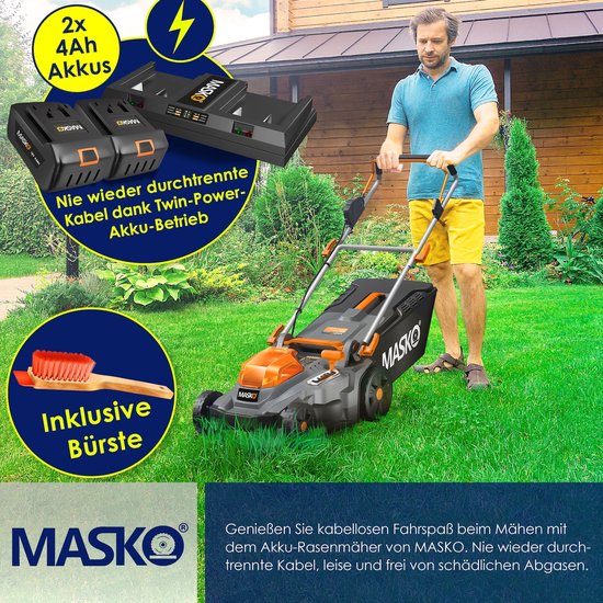 MASKO® Accu grasmaaier ECO-X10 incl. 2 Li-Ion accu's 4 Ah & dubbele lader – van MASKO®