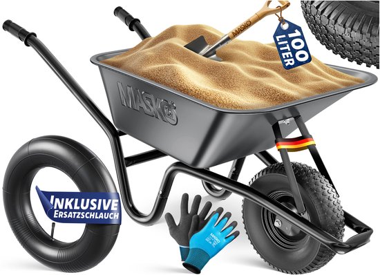 MASKO® Kruiwagen 100L met Luchtbanden max. 250kg laadvermogen inclusief Handschoenen van Merkloos	