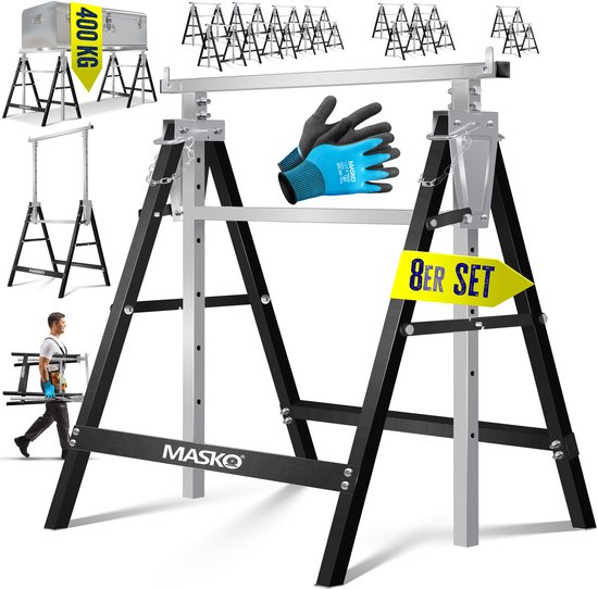 MASKO® Telescopische schraag - Belastbaar tot 200 kg - Verstelbaar 80-130 cm - 8-delig - Zilver/zwart