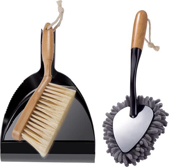 MASTERTOP Broom and Shovel Set, Bamboo Hand Brush and Dustpan with Chenille Dusting Brush, Dusting Set for Household, Office van Master