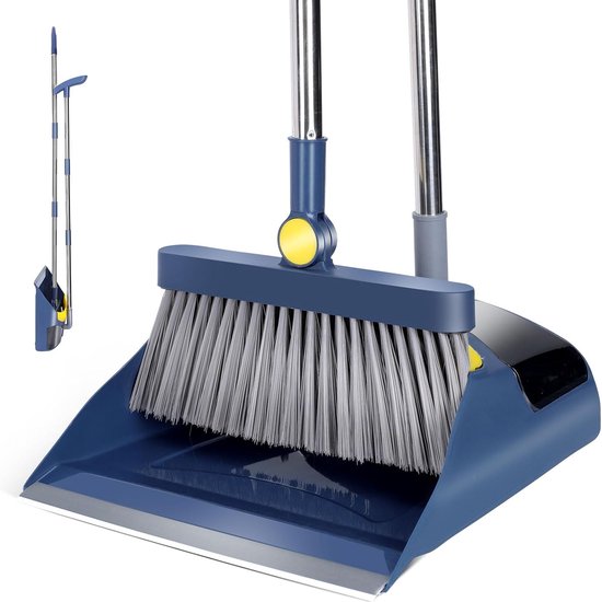 Masthome Broom and Dustpan Sweeper and Dustpan with 120cm Long Handle Broom for Home Use and Dustpan Kitchen Office Blue & Yellow van Masthome