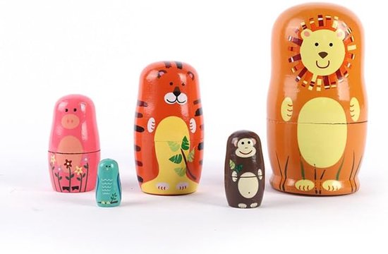 Matroesjka voor kinderen - 5 stuks - dieren - houten matroesjka poppen - Russische nestpoppen - stapelspeelgoed - cadeau voor kinderen - verjaardag - matrushka figuren van Merkloos	