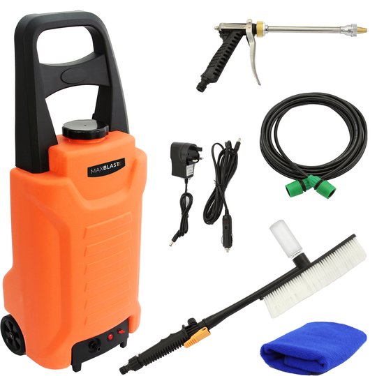 MAXBLAST Hogedrukspuit met 30 Liter Watertank Opslagtank - 7 meter waterslang - Oplaadbare batterij - Waterdruk: 1.5- 4 bar - GRATIS Microvezel doek