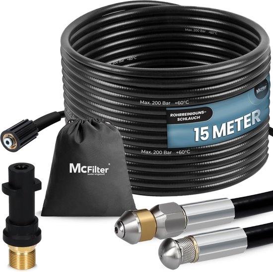 Mc. Filter - Rioolslang voor Hogedrukreiniger - 15 m - Rioolontstopper - Adapter o.a. geschikt voor Kärcher van Mc. Filter